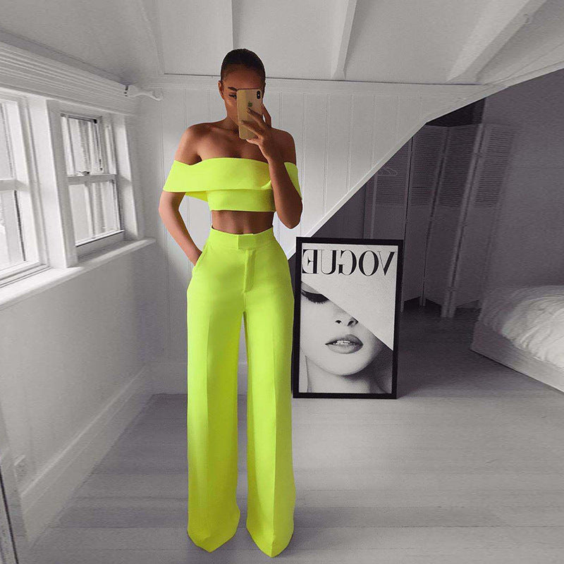 Women Strapless and Wide Leg Pants Sexy Two Piece Outfits