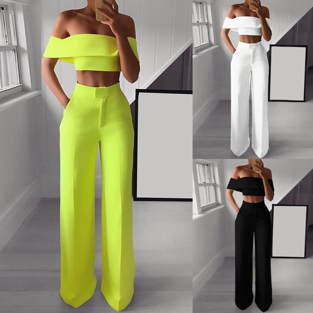 Women Strapless and Wide Leg Pants Sexy Two Piece Outfits