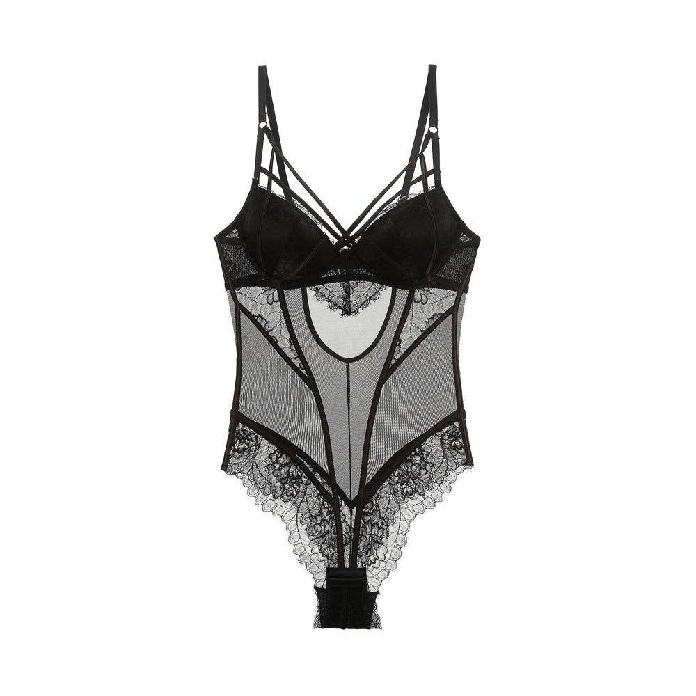 Thin Top And Bottom Thick Steel Ring Deep V Temptation Halter Slim Fit Body Shape Suit