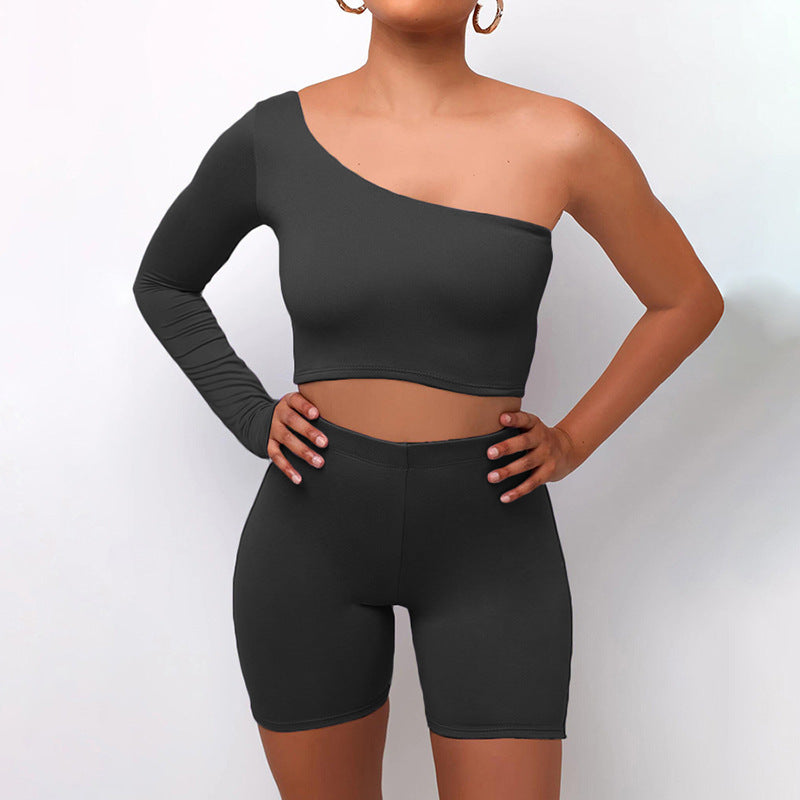 Solid Color 2-piece Set of Sports Motorcycle Shorts