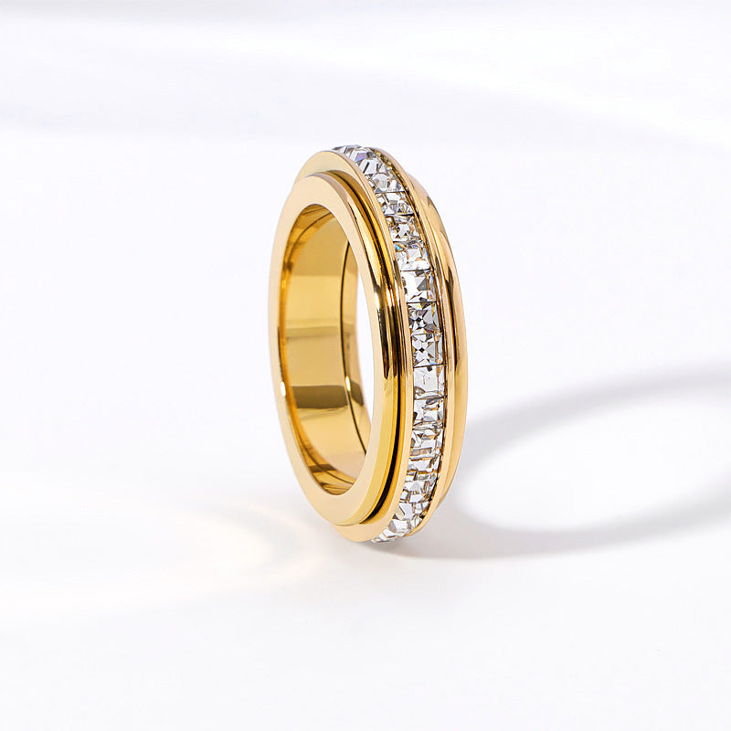 Square Diamond Rotating Starry Titanium Steel Ring For Women
