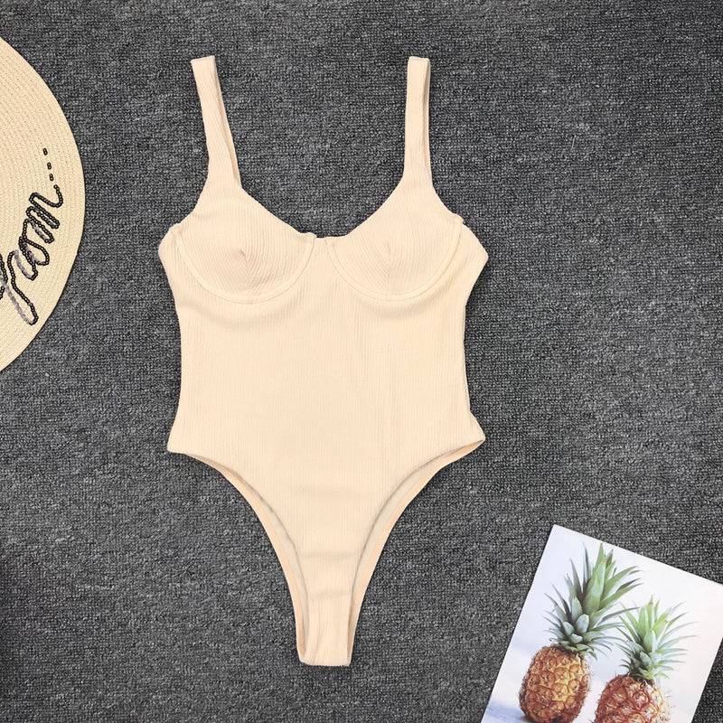 One-piece Swimsuit Solid Color Steel Brackets Gather One-piece