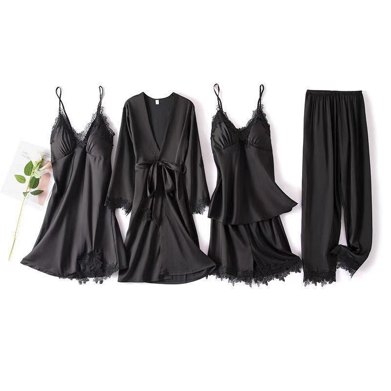 Five-piece Silk Satin Nightgown With Chest Pad