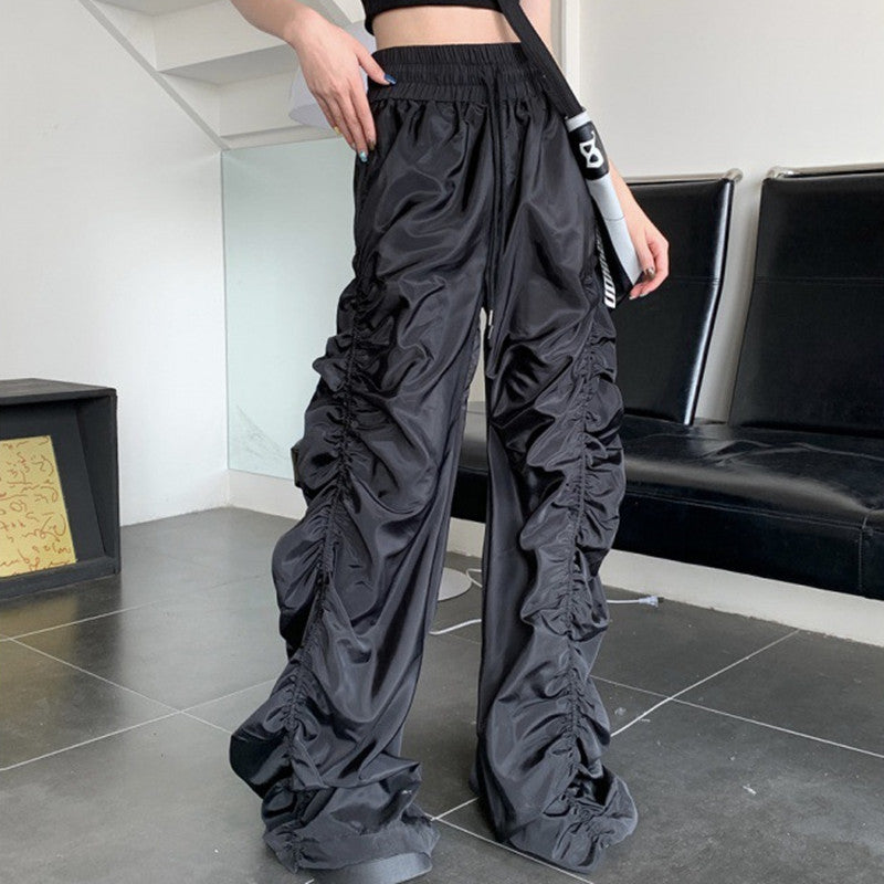 Dark Loose Mop High-waisted Trousers Women