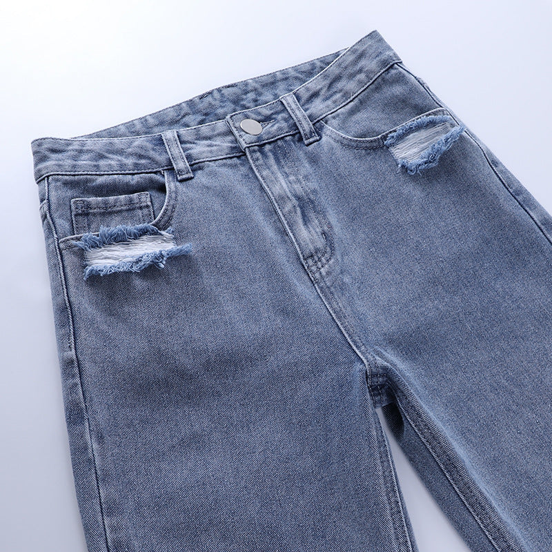 Slim Temperament Sexy Tattered Denim Pants