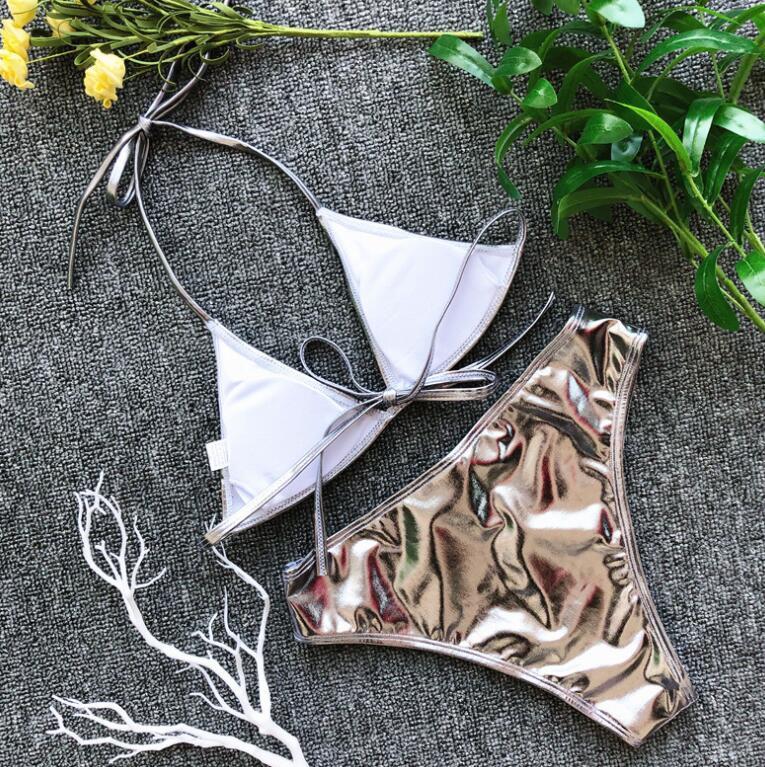 Triangle bag swimsuit personality bright leather strap bikini swimsuit