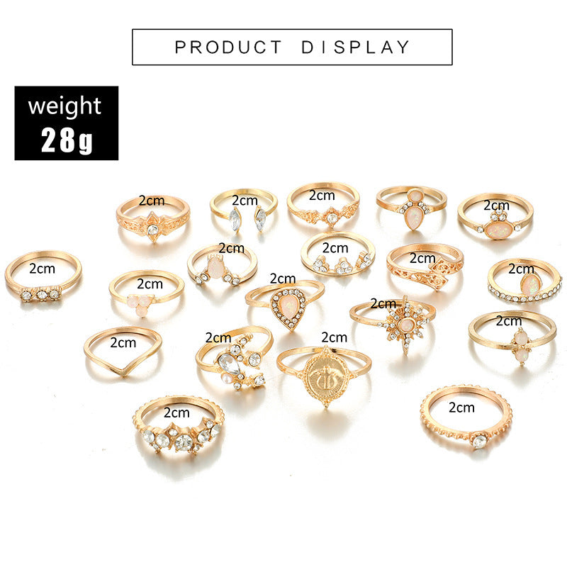 Retro hollow star drop-shaped ring set combination 19 sets