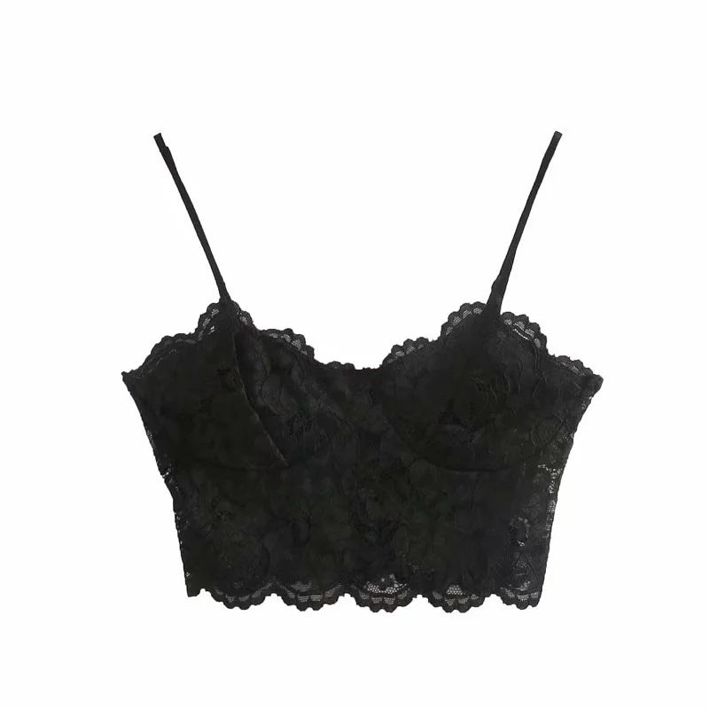 TRAF-Ladies Lace Bra, Nine-point Blouse, Retro,  Back, Adjustable Thin Strap, Fashion, Fashion