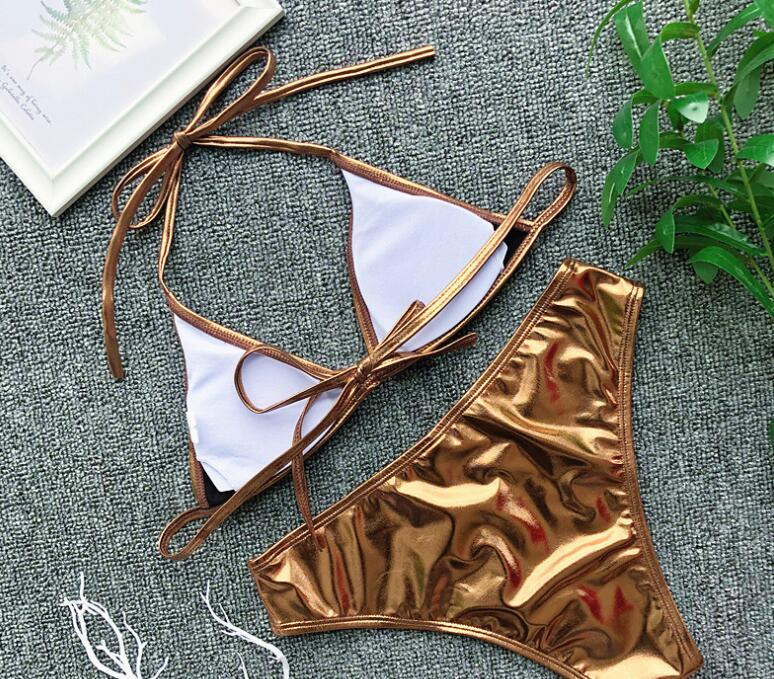 Triangle bag swimsuit personality bright leather strap bikini swimsuit