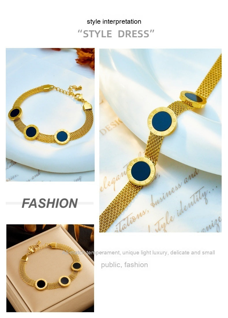 European And American Fashion Wide Mesh Black Roman Round Bracelet