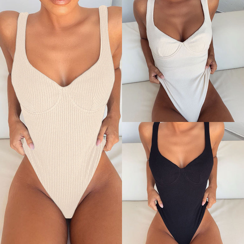 One-piece Swimsuit Solid Color Steel Brackets Gather One-piece