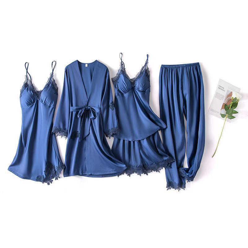 Five-piece Silk Satin Nightgown With Chest Pad