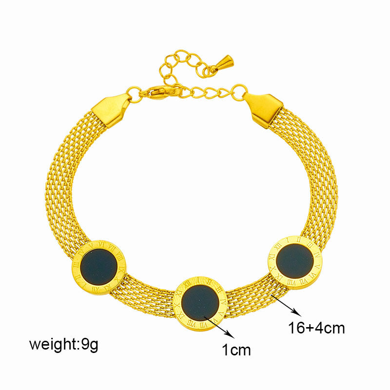 European And American Fashion Wide Mesh Black Roman Round Bracelet