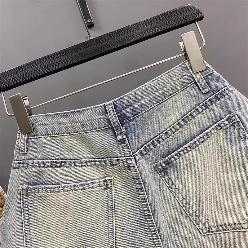 Fashion Pocket Exposed Hand Frayed Brushed Raw Edge Denim Hot Pants