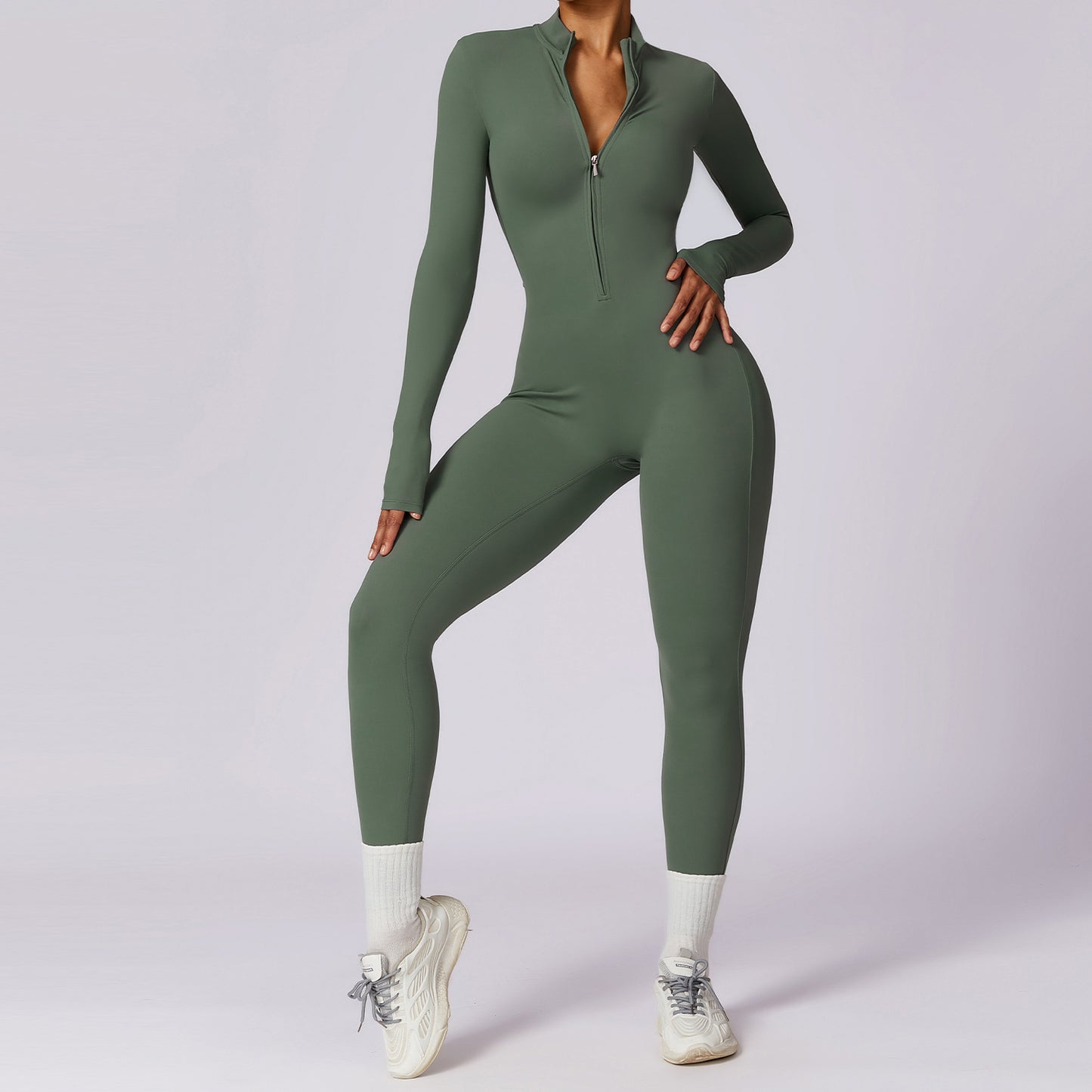 Women's Long-sleeve Zipper Yoga Sports Jumpsuit