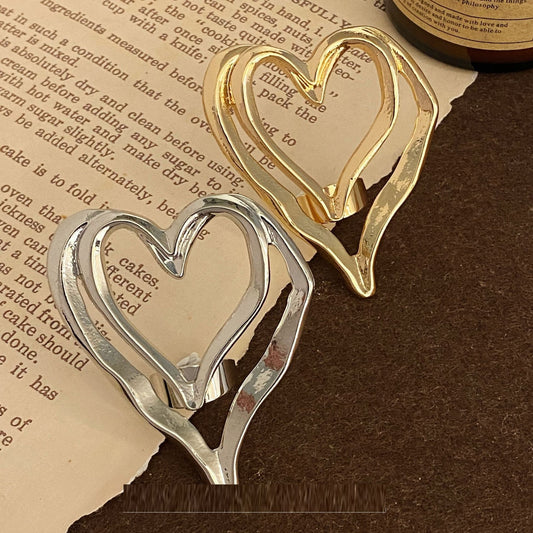 Hollow Double-layer Peach Heart Ring European Hip Hop Special-interest Design