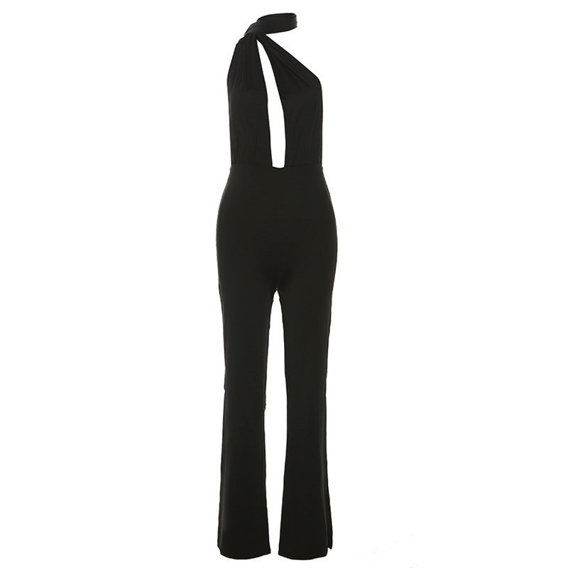 European And American Fall Women's Clothing Halter Cut-out Backless Slim Fit Skinny Jumpsuit