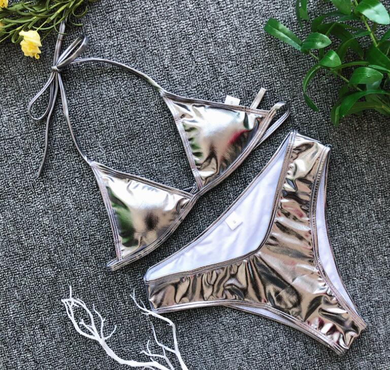 Triangle bag swimsuit personality bright leather strap bikini swimsuit