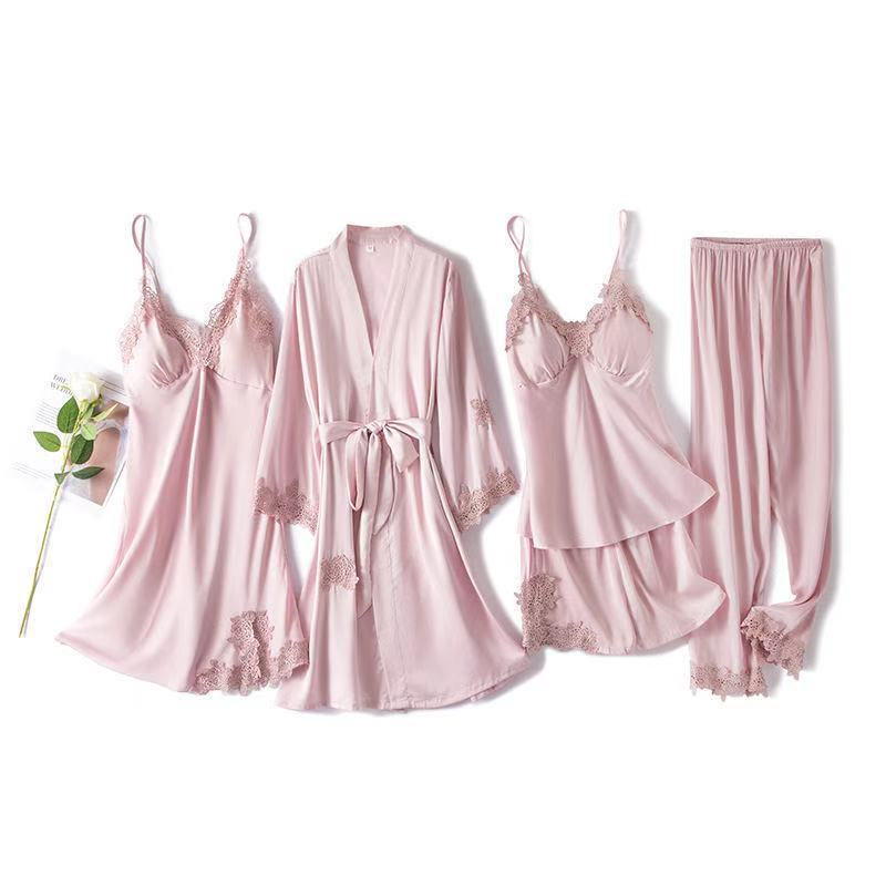 Five-piece Silk Satin Nightgown With Chest Pad