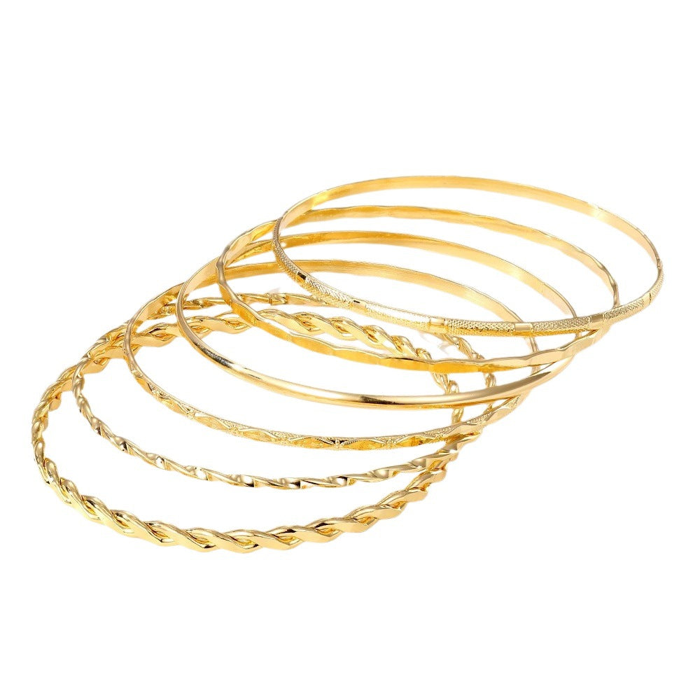 Bohemian Metal Chain Bracelet Set For Women Geometric Gold Color Thick Link Chain Open Bangle Female Fashion Jewelry