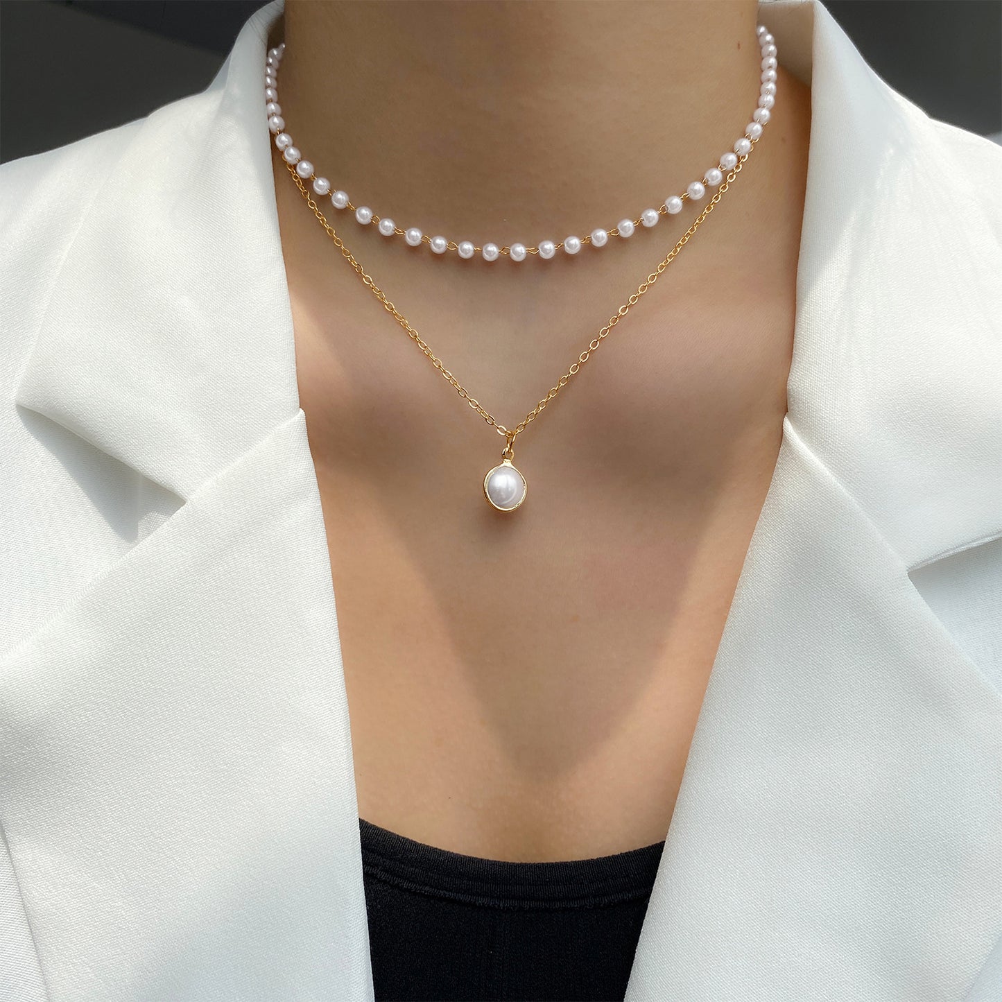 Women's Pearl Tassel Pendant Double-layer Necklace