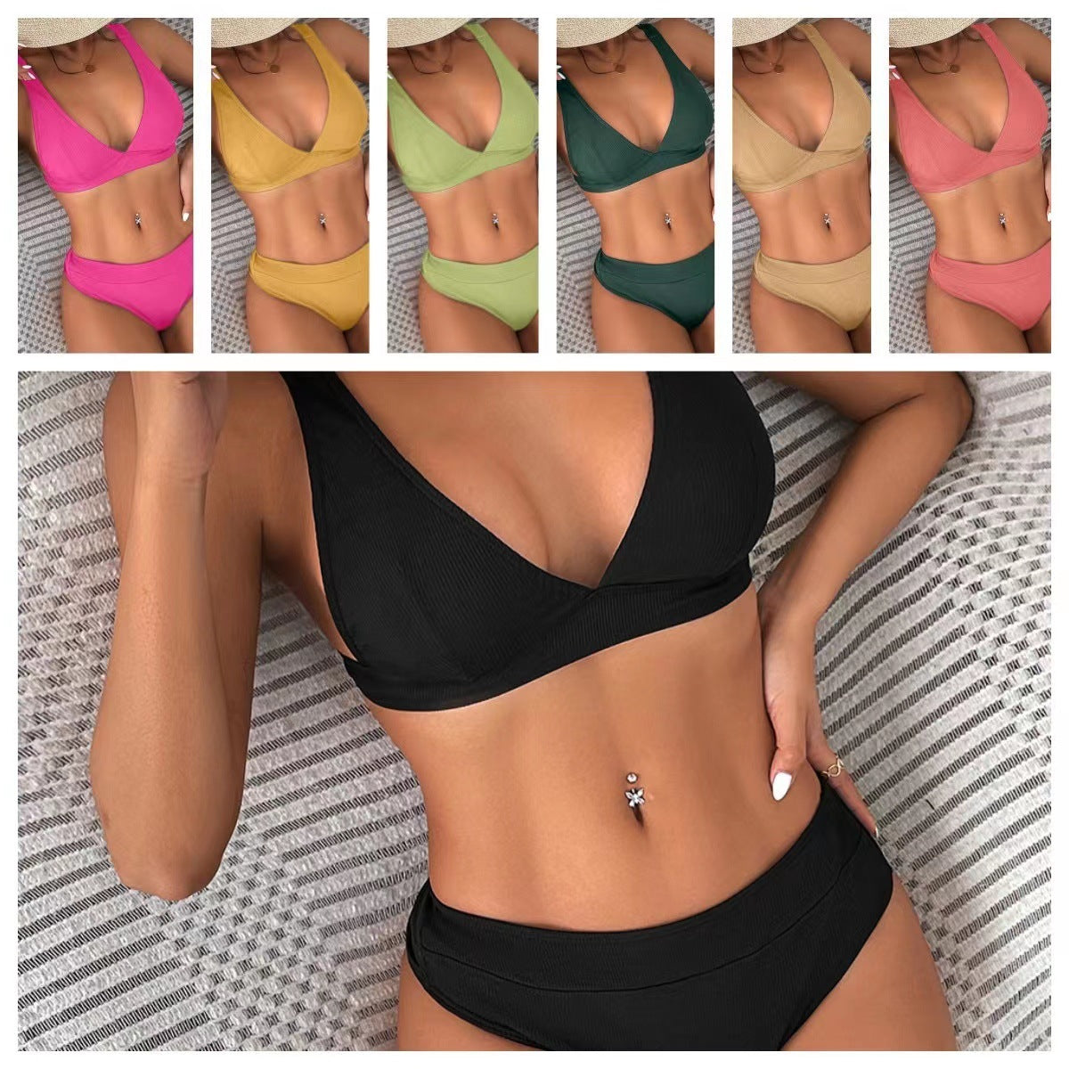 Women's Bikini Rib Lace-up Split