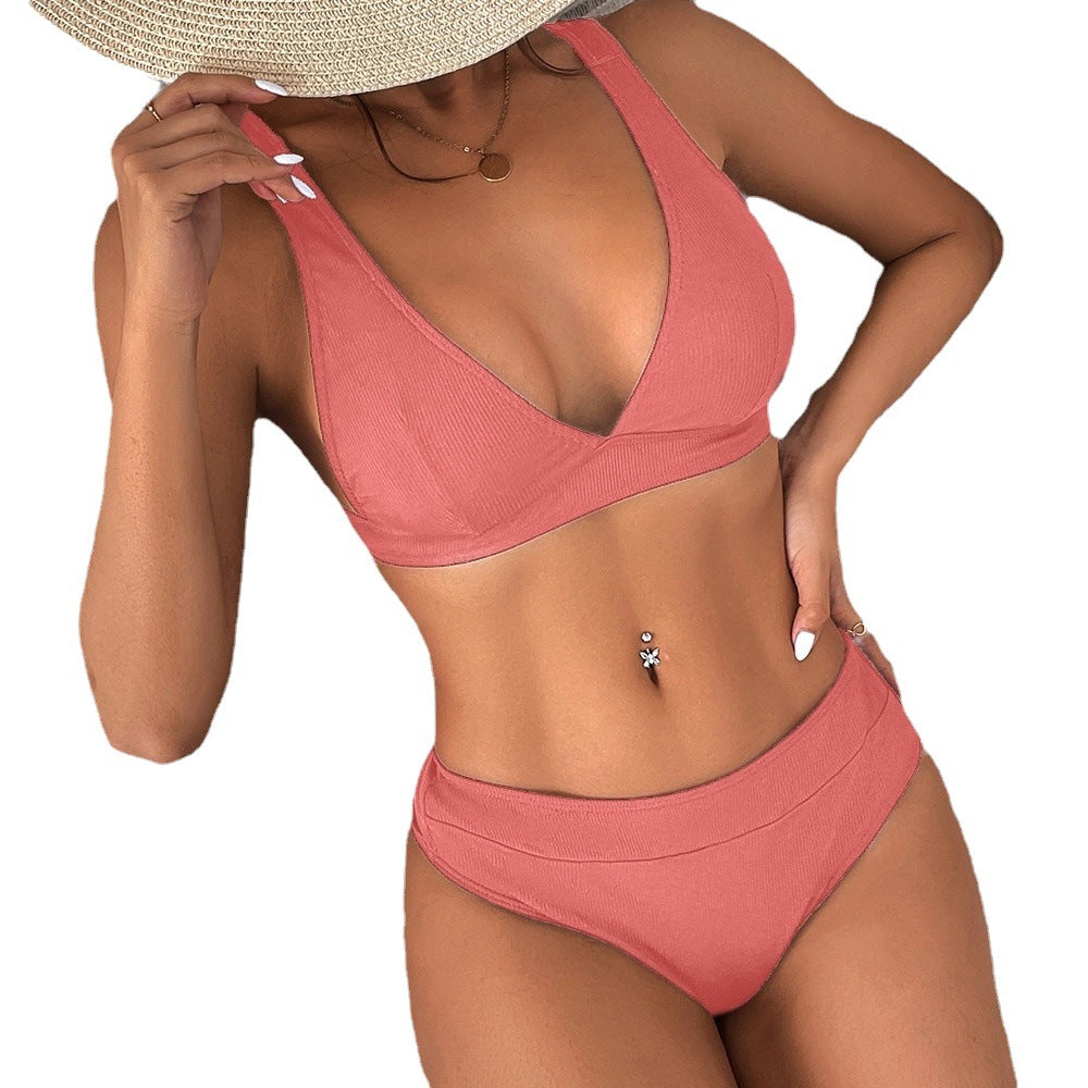 Women's Bikini Rib Lace-up Split