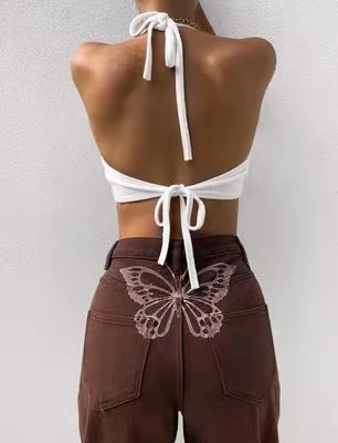 Butterfly Printed Street High Waist Jeans