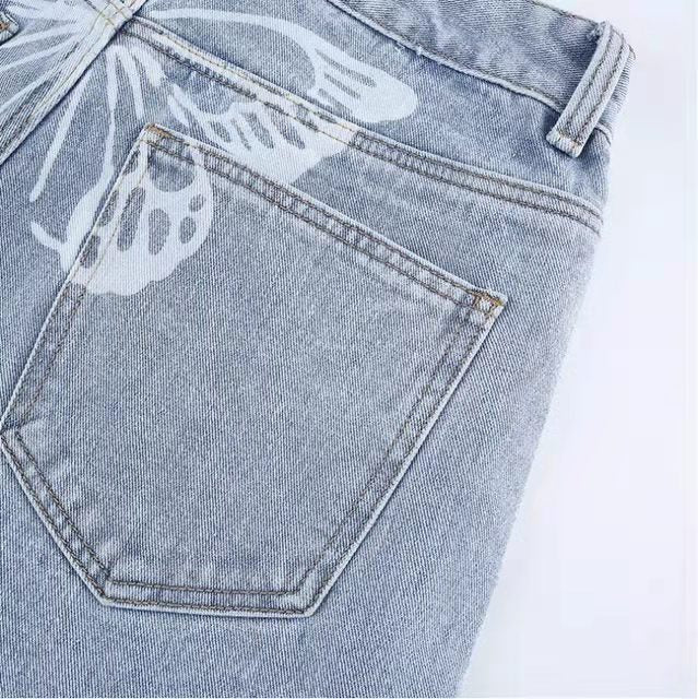 Butterfly Printed Street High Waist Jeans