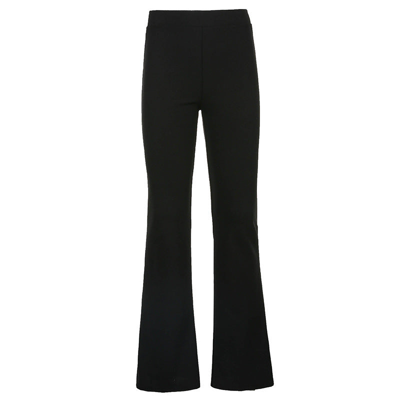 Basic Solid Color High Waist Slim Micro Flared Casual Pants Women