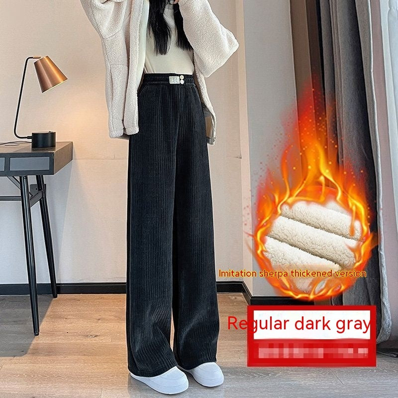 Thick Lambskin Women's Wide-leg Pants Autumn And Winter Loose