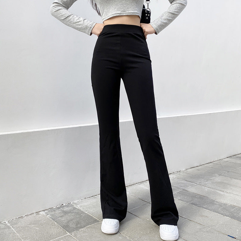 Basic Solid Color High Waist Slim Micro Flared Casual Pants Women