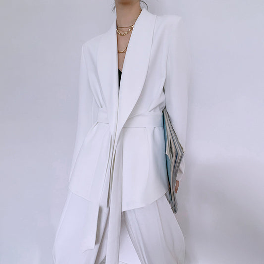 Spring And Summer New Suits White Fashion Solid Color Double-layer Series