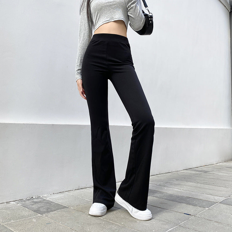 Basic Solid Color High Waist Slim Micro Flared Casual Pants Women