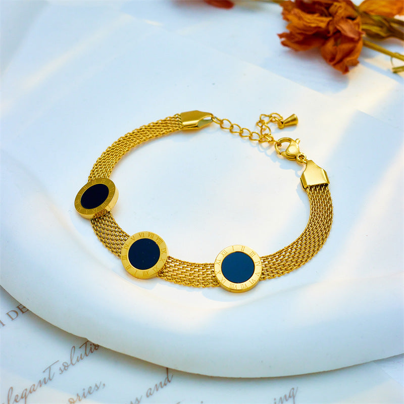 European And American Fashion Wide Mesh Black Roman Round Bracelet