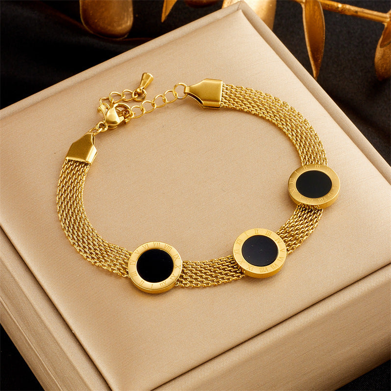 European And American Fashion Wide Mesh Black Roman Round Bracelet