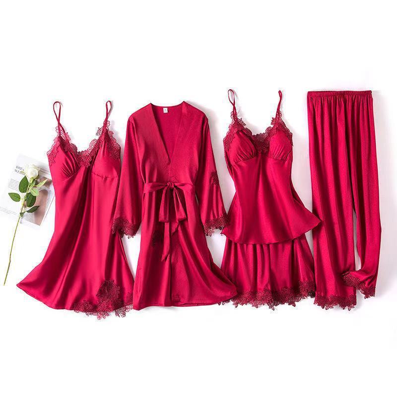 Five-piece Silk Satin Nightgown With Chest Pad